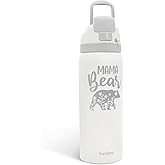 Mom Insulated Stainless Steel Water Bottle with Straw for Sports and Travel, Mama Bear, 32oz, Gifts for Women Mother's Day Birthday Christmas