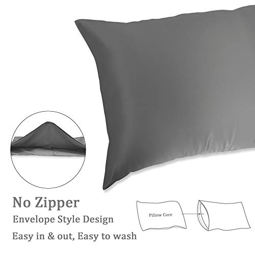 Muama 2 Pack Silk Satin Pillowcases for Hair and Skin, Cool, Soft and Breathable Envelope Closure Pillow Cases Cover【Standard（20x26 Deep Grey】