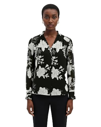 Anne Klein Women's Long Sleeve V-Neck Floral Printed Top