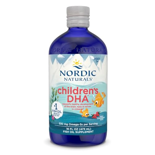 Nordic Naturals Children’s DHA, Strawberry - 16 oz for Kids - 530 mg Omega-3 with EPA & DHA - Brain Development & Function - Non-GMO - 192 Servings | Omega-3 with DHA & EPA per serving supports brain development, learning & cognitive function for kids. 192 servings.