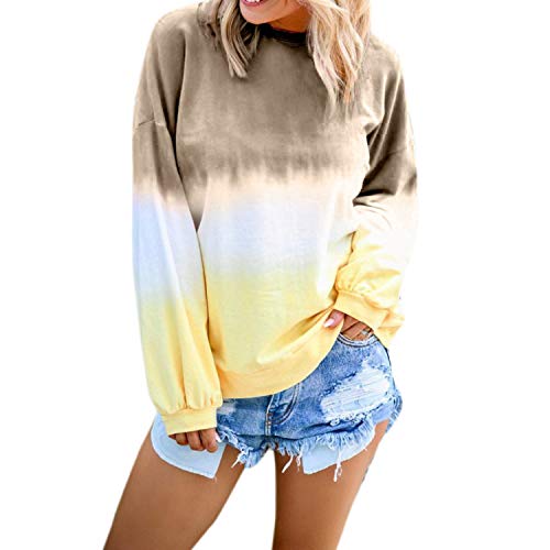 Tsmile Women Gradient Color Shirt Casual Round Neck Contrast Color Long Sleeve Fall Trendy Tops Pullover Sweatshirt
