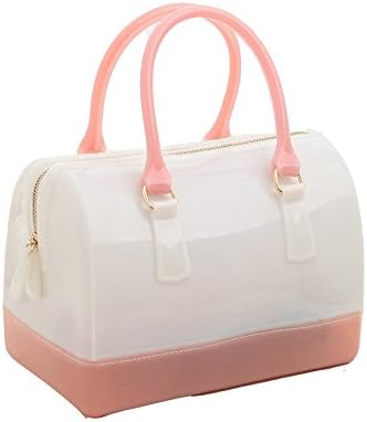 Ladies Summer Jelly Pillow-shaped Top Handle Handbag Candy Color Transparent Crystal Purse (Candy Ivory Pink)