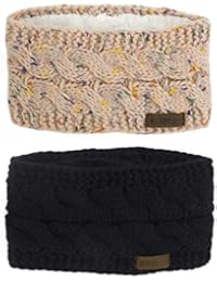 Women Winter Warm Headband Fuzzy Fleece Lined Thick Cable Knit Head Wrap Ear Warmer Black & Confetti Pink