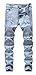 Boy's Stylish Moto Biker Skinny Ripped Wrinkled Stretch Fit Denim Jeans