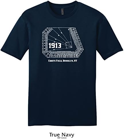 Throwbackmax 1913 Ebbets Fiels "Blueprint" Brooklyn Dodgers Baseball Tee Shirt (XL, True Navy)