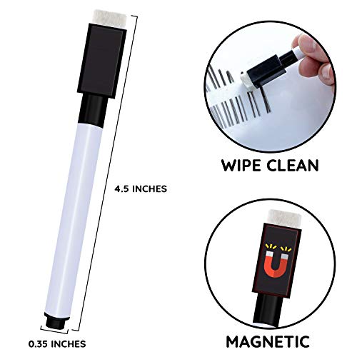 Airnogo 12 Pieces Magnetic Dry Erase Markers Big Capacity Pencil Pen Case and A Magnetic Eraser for home kitchen fridge Dry Erase Whiteboard School and Office Whiteboard