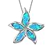 Sterling Silver Synthetic Blue Opal 3/4 Inch Starfish/Plumeria Pendant Necklace, 16+2