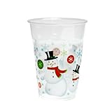 Party Essentials 20 Count Soft Plastic Printed Party Cups, 16-Ounce, Snowman