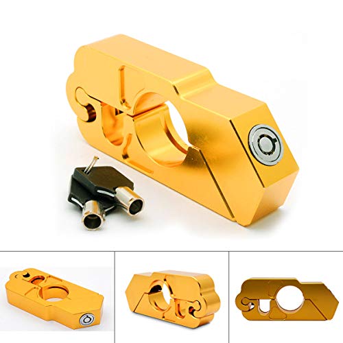 Soosee Motorcycle Lock - Universal  alloy CNC Motorcycle Handle Throttle Grip Security Lock with 2 Keys to Secure a Bike, Scooter, Moped or ATV in Under 5 Seconds (Gold) - Thumbnail 2