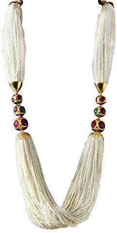 TOKENZ Jaipuri White Pearl with Ruby Necklaces Set for Women