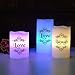 Eldnacele Color Changing Pillar Candles Battery Operated Flickering Flameless Candles Multi Colored with Remote Control Timer - Live, Love, Laugh Candle Gifts Decor (D3 x H4 5