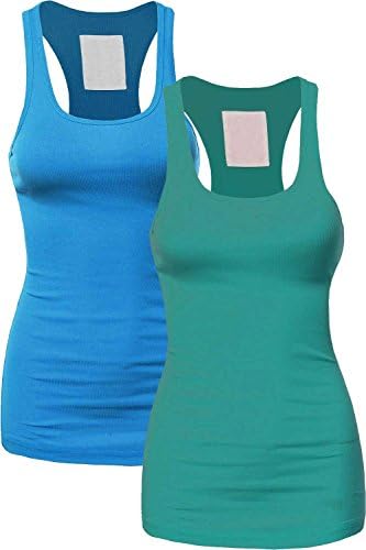 {DOWEBPIC} WOMEN'S SUPER SOFT SEXY BASIC ACTIVE STRETCH OUTFIT 2X1 RIB TANK TOP (LARGE, 2-S-BLUE,S-TEAL)