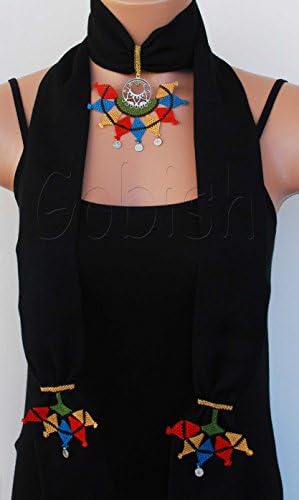 Handmade needle work traditional scarf fabric necklace