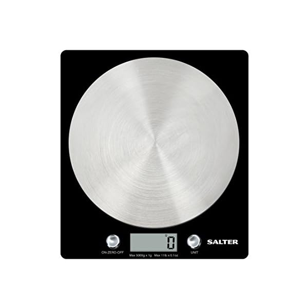 Salter-Digital-Seen-on-TV-Stylish-Slim-Design-Electronic-Cooking-Scale-for-Home-Kitchen-Weigh-Food-5000g-Liquids-in-ml-and-fl-Oz--Black-Chrome Salter 1036 BKSSDR Disc Electronic Scale, Seen on TV, Stylish Slim Design, Home & Kitchen Cooking, Spun Stainless Steel…