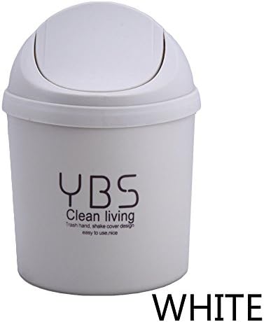 Gaosaili Mini Creative Swivelling Cover Plastic Trash Cans Storage Bucket for Desktop Home Kitchen White