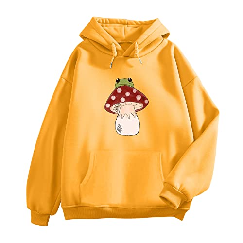 womens hoodies orange and yellow hoodie Womens Sweatshirt Cute Frog Print Long Sleeve Hoodie Casual Top