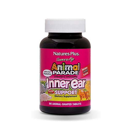 NaturesPlus Animal Parade Source of Life Chewable Inner Ear Support - Natural Cherry Flavor - 90 Animal Shaped Tablets - Probiotic Supplement - Gluten-Free - 45 Servings