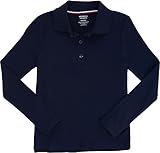 French Toast School Uniform Girls Long Sleeve Polo Interlock with Picot Collar, Navy, Small (6/6X)
