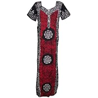 Women's Nightgown Maxi Dress Red Printed Night Wear Caftan L