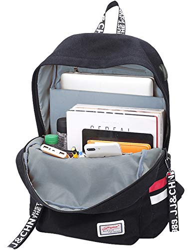 El-fmly Cute Backpack Bookbag Lightweight Daypack with USB Charging Port Headphone for Girl Boy Teen Grey Bag