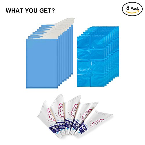 kecho Disposable Urine Bags Camping Pee Bags for Travel Urinal Mini Toilet Super Absorbent Traffic Jam for Men Children Pregnant Woman, 8 Pcs Urine Bags and 5 Pcs Female Portable Urination Device