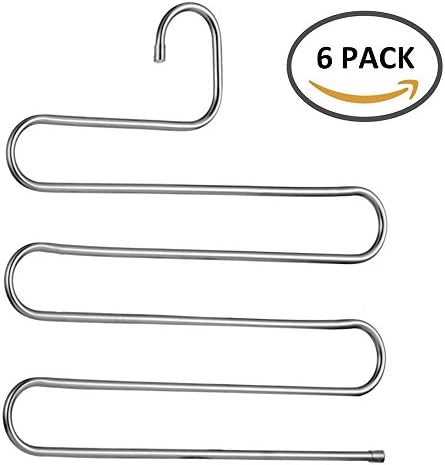 FP S Type Pants Hangers Space Saving Metal Stainless Steel Hanger Multi-Purpose Hangers Storage Rack for Clothes Pants Jeans Scarf Tie (6)
