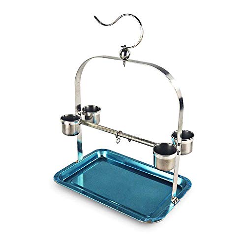 Hypeety Stainless Steel Portable Parrot Training Perches Bird Playground Parrot Playstand Bird Perch Stand Bird Swing Exercise Playgym with Feeder Cups for Small Birds Conure Cockatiel Exercise Toy