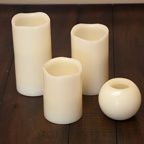 Frux Home and Yard 3 Piece Flickering Flameless LED Wax Pillar Candles Set with Remote Control and Bonus Ball Candle - Thumbnail 4