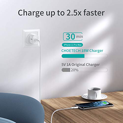CHOETECH USB C Charger, 18W 3A USB C Wall Charger with Power Delivery 3.0 USB C to Lightning Cable Type C Adapter for iPhone Xs/XS Max/XR/X/8/7/6/Plus,iPad Pro/Air 2/Mini 4 And More