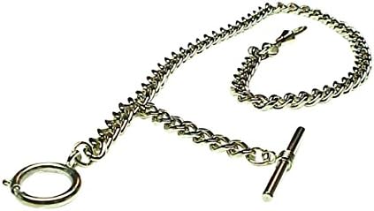 Old Father Time Silver Vest Pocket Watch Chain with T-BAR-205W