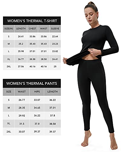 Womens Thermal Underwear Pajamas Set - Ultra-Soft Fleece Lined Long Johns Winter Skiing Base Layer Top and Bottoms Suits Black