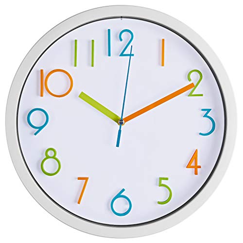 Bernhard Products Colorful Kids Wall Clock 10 Inch Silent Non Ticking