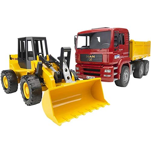 bruder 02752 - Man TGA Kipplastwagen mit Gelenkradlader FR130-1:16 Fahrzeug, LKW, Lastwagen, Muldenkipper, Radlader, Lader, Baufahrzeug, Baustelle