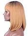 Kalyss Short Ombre Honey Blonde 2 Tones Black to Blonde Bob Wigs with Hair Bangs Heat Resistant Yaki Synthetic Straight Full Head Hair Replacement Wig for Women Natural Looking for Daily Wear