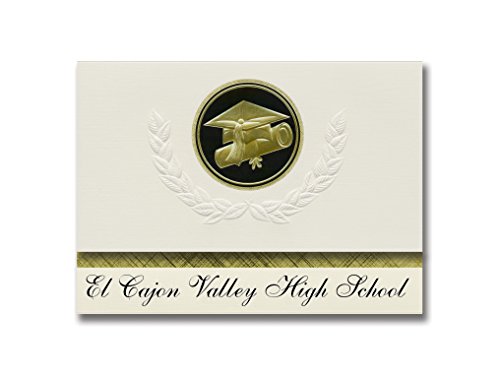 Signature Announcements El Cajon Valley High School (El Cajon, CA) Graduation Announcements, Presidential style, Elite package of 25 Cap & Diploma Seal. Black & Gold.