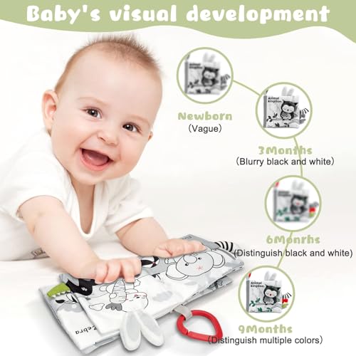 Crinkle Soft Baby Books, 3D Touch and Feel High Contrast Cloth Book, Sensory Baby Toys for 0-6-12 Months, Early Learning Stroller Toys, Ideal Gifts for Infants and Toddlers