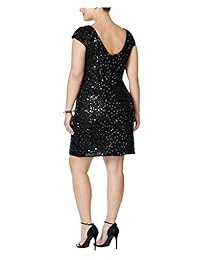 Adrianna Papell Vestido de encaje químico con lentejuelas y mangas de gorra para mujer