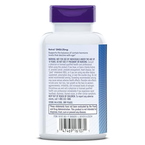 NATROL MOOD & STRESS DHEA 25MG WITH CALCIUM, DIETARY SUPPLEMENT FOR BALANCE OF CERTAIN HORMONE LEVEL AND MOOD SUPPORT, 300 TABLETS, 300 DAY SUPPLY