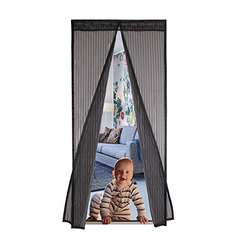 Veidoo Magnetic Screen Door, Self Sealing, Hands Free, Heavy Duty Mesh Curtain with Hook & Loop Fastener to the Door Frame Fits Door Size Up to 34 x 82 inch Max, protect your home against Bug Mosquito