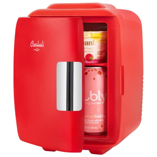 Cooluli Classic Red 4 Liter Compact Cooler Warmer Mini Fridge with AC/DC/USB Power Great for