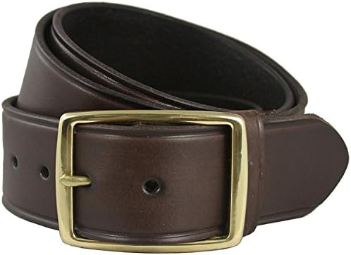 Hagora Men Black Brown Solid Leather Groove Edges 1-3/4" Wide Brass Buckle Belt