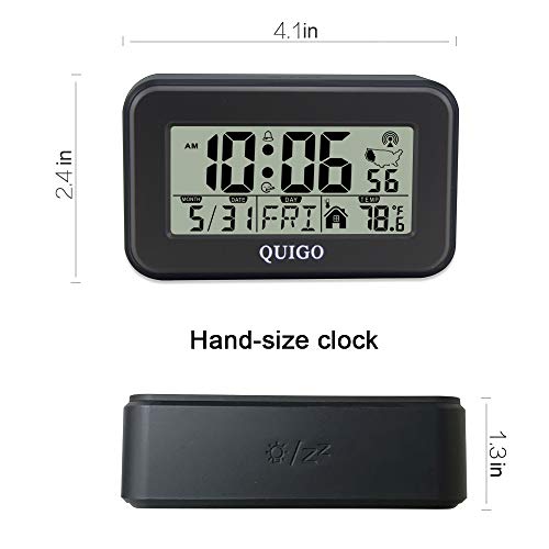 QUIGO Small Digital Alarm Clock Atomic Battery Operated Desk Bedroom