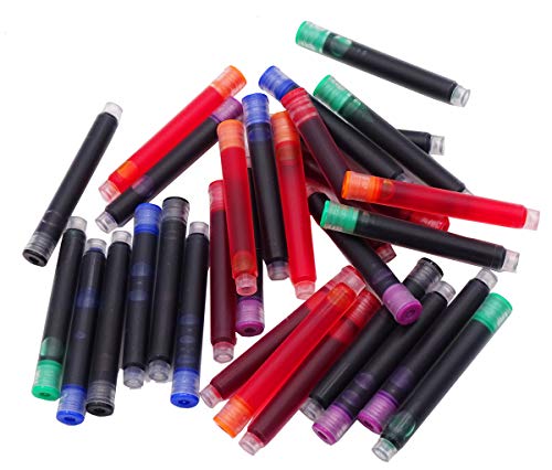 30 PCS Jinhao Fountain Pen Ink Cartridges 6 Colors Setï¼ˆ Black, Blue, Apple Green, Purple, Red and Orange) International Standard Size