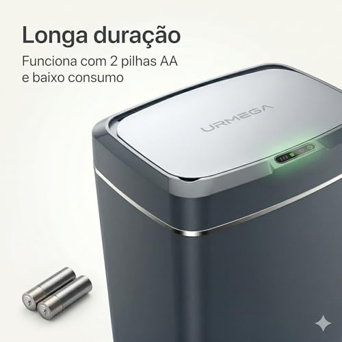Lixeira Automática com sensor, Lixeira inteligente, inteligente com sensor, grande, 15 litros, Lixeira sem Contato para Sala de Estar, Cozinha, Banheiro, Escritório, Quarto, comerciais, (cinza)