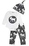 3Pcs Set Newborn Baby Boys Reindeer Long Sleeve Bodysuit Pants Hat Outfits Xmas