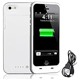 iPhone 5S 5 Battery Case, Rechargeable Portable 2500mAh Backup Power Bank External Protective Charger Case For iPhone 5S / 5, Full Body Protection,LED Battery Level Indicator (White)