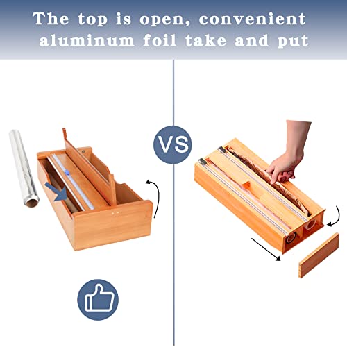 ECOGREDA Aluminum Foil Plastic Wrap Dispenser with Cutter,Bamboo Tin