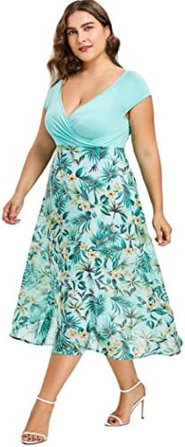 Plus Size Prom Dress,Hemlock Women V Neck Party Dresses Midi Chiffon Wrap Dress for Graduation Ceremony (4XL, Green)