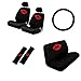 11-piece Seat Cover Set Black Polyester Fabric Featuring Sassy Embroidered Design - Red Hot Kiss