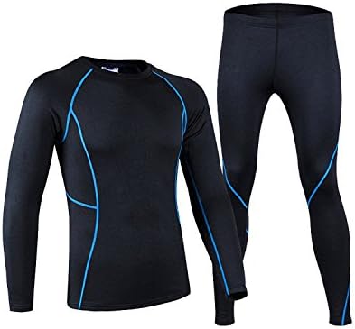 BUMOVE Youths Thermal Base Layer Underwear Skiing Cycling Running Compression Shirts and Tights (Blue, YL)